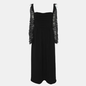 Self-Portrait Black Dots Mesh Sleeved Crepe Midi Dress L, Dresses - Luxury Closet catalog