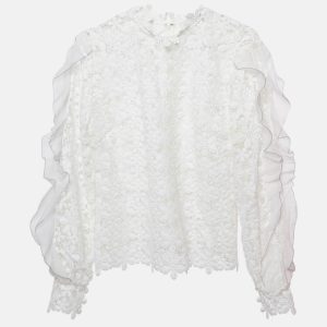 Self-Portrait Floral Lace Sheer Blouse L, Shirts & Tops - Luxury Closet catalog