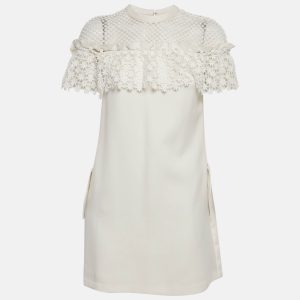 Self-Portrait White Knit Lace Trimmed Mini Shift Dress S, Dresses - Luxury Closet catalog