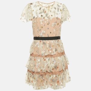 Self-Portrait Beige Star Embroidered Tulle Tiered Mini Dress L, Dresses - Luxury Closet catalog