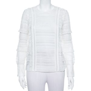 Self Portrait White Paneled Lace Sheer Long Sleeve Top S, Shirts & Tops - Luxury Closet catalog