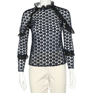 Self-Portrait Navy Blue Star Lace Ruffled Top XS, Shirts & Tops - Luxury Closet catalog