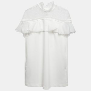 Self-Portrait White Knit Ruffled Sleeveless Mini Dress S, Dresses - Luxury Closet catalog