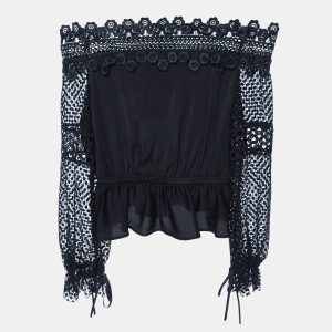Self-Portrait Black Crepe & Lace Off-Shoulder Top S, Shirts & Tops - Luxury Closet catalog