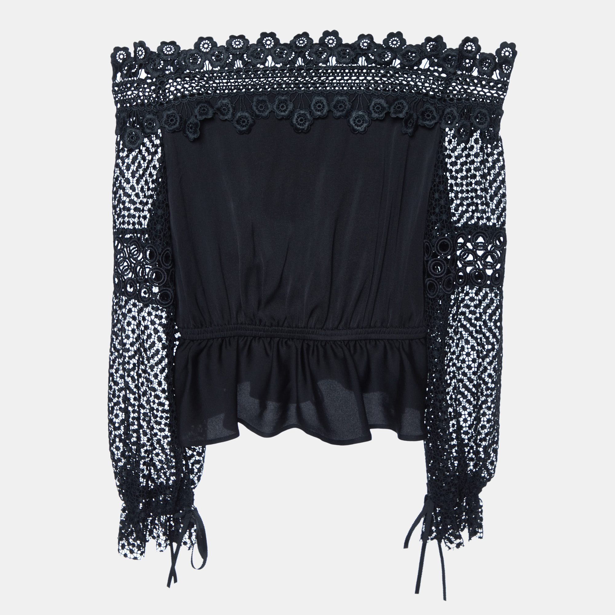 Self-Portrait Black Crepe & Lace Off-Shoulder Top S, Shirts & Tops - Luxury Closet catalog