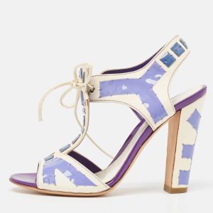 Sergio Rossi White Leather With Purple Cut Out Detail Peep Toe Sandals Size 36.5, Sandals - Luxury Closet catalog