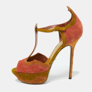 Sergio Rossi Tri Color Suede Platform Ankle Strap Sandals Size 38.5, Sandals - Luxury Closet catalog