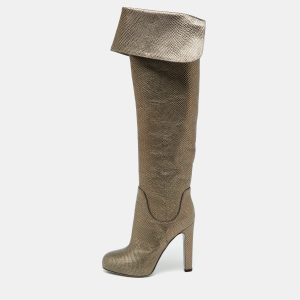 Sergio Rossi Brown Karung Leather Platform Over The Knee Boots Size 35, Boots - Luxury Closet catalog