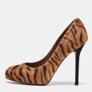 Sergio Rossi Brown Tiger Stripes Print Calf Hair Platform Pumps Size 36.5, Pumps - Luxury Closet catalog