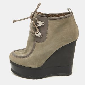 Sergio Rossi Grey Nubuck Leather Woolen Wedge Ankle Boots Size 38, Boots - Luxury Closet catalog