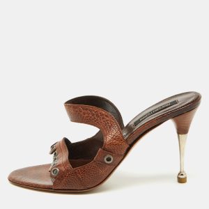 Sergio Rossi Brown Croc Embossed Leather Slide Sandals Size 39, Sandals - Luxury Closet catalog