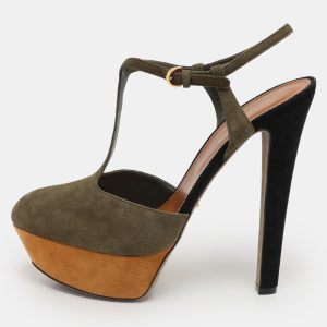 Sergio Rossi Green Suede T-Strap Platform Sandals Size 38.5, Sandals - Luxury Closet catalog