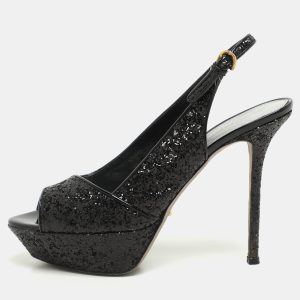 Sergio Rossi Metallic Black Glitter Slingback Platform Sandals Size 41, Sandals - Luxury Closet catalog