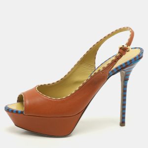 Sergio Rossi Brown Leather Platform Slingback Pumps Size 40, Pumps - Luxury Closet catalog