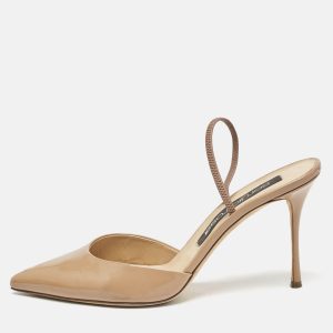 Sergio Rossi Beige Patent Leather Godiva Pointed Toe Slingback Pumps Size 40, Pumps - Luxury Closet catalog