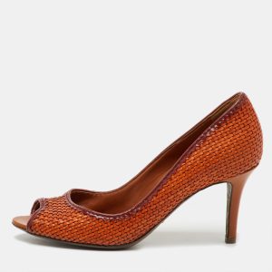 Sergio Rossi Burnt Orange Woven Leather Peep Toe Pumps Size 36, Pumps - Luxury Closet catalog