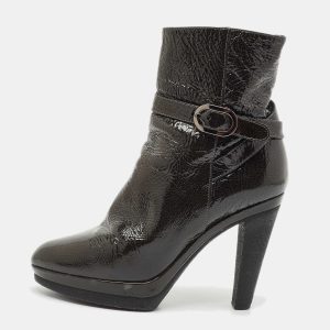 Sergio Rossi Grey Patent Leather Ankle Boots Size 36.5, Boots - Luxury Closet catalog