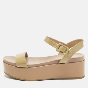 Sergio Rossi Beige Patent Leather Platform Sandals Size 39.5, Sandals - Luxury Closet catalog