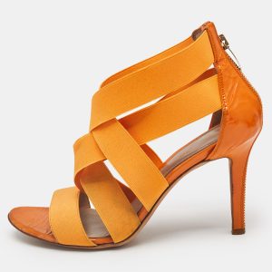 Sergio Rossi Orange Leather and Elastic Strappy Sandals Size 37.5, Sandals - Luxury Closet catalog
