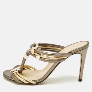 Sergio Rossi Green/Gold Leather T Strap Slide Sandals Size 35, Sandals - Luxury Closet catalog