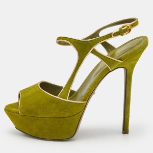 Sergio Rossi Green/Gold Suede and Leather Platform Sandals Size 37, Sandals - Luxury Closet catalog
