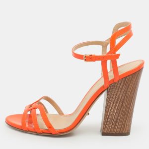 Sergio Rossi Orange Patent Leather Ankle Strap Sandals Size 38, Sandals - Luxury Closet catalog