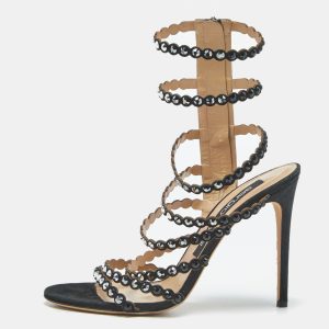 Sergio Rossi Black Suede Crystal Embellished Ankle Strap Sandals Size 39, Sandals - Luxury Closet catalog