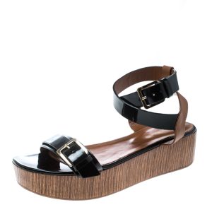 Sergio Rossi Black/Brown Leather Ankle Strap Wedge Sandals Size 40, Sandals - Luxury Closet catalog