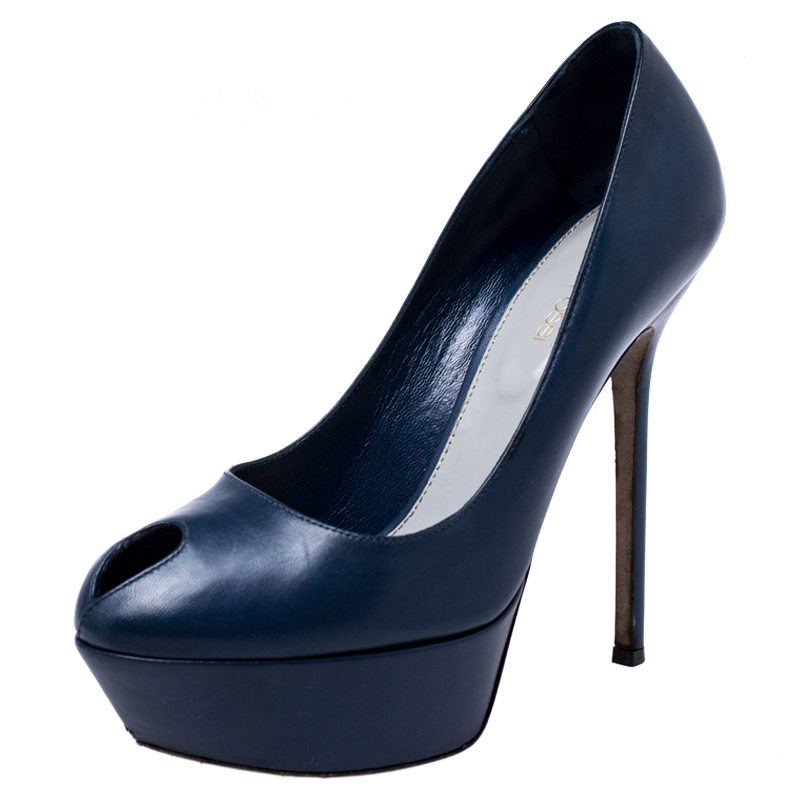 Sergio Rossi Blue Leather Peep Toe Platform Pumps Size 37, Pumps - Luxury Closet catalog