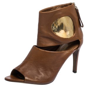 Sergio Rossi Brown/Gold Leather Cut Out Booties Size 36, Boots - Luxury Closet catalog