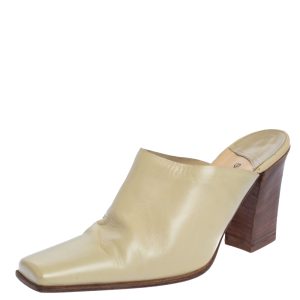 Sergio Rossi Cream Leather Block Heel Square Toe Mules Size 39, Sandals - Luxury Closet catalog