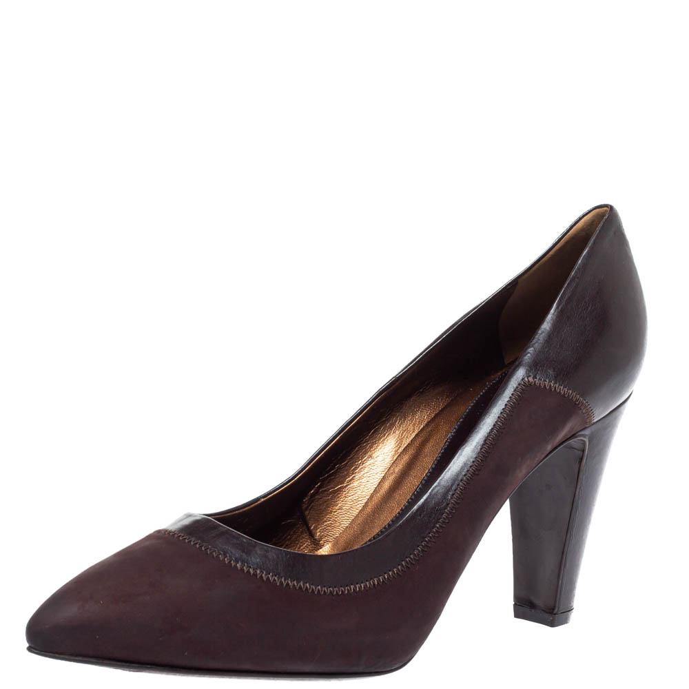 Sergio Rossi Brown Nubuck Leather Platform Pointed Toe Pumps Size 39.5, Pumps - Luxury Closet catalog