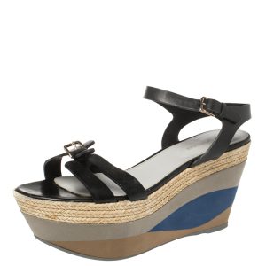 Sergio Rossi Black Leather Wedge Espadrille Ankle Strap Sandals Size 40, Sandals - Luxury Closet catalog