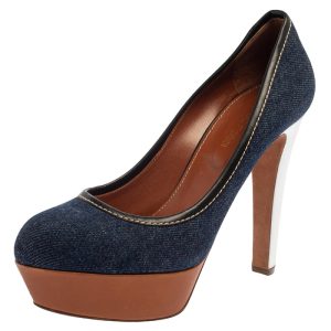 Sergio Rossi Blue Denim And Leather Platform Pumps Size 38.5, Pumps - Luxury Closet catalog