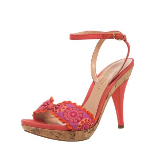 Sergio Rossi Orange Embroidered Strap Sandals Size 37.5, Sandals - Luxury Closet catalog