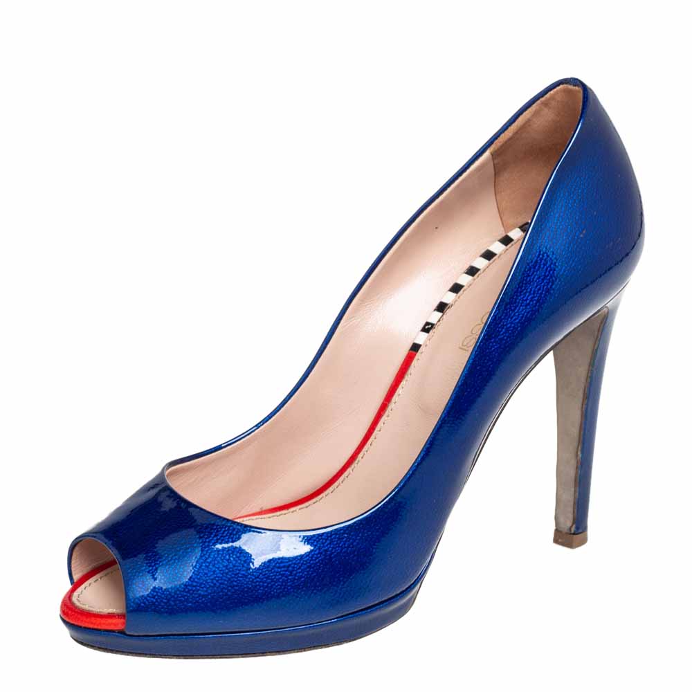 Sergio Rossi Blue Patent Leather Peep Toe Pumps Size 36, Pumps - Luxury Closet catalog