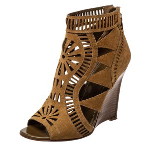 Sergio Rossi Brown Laser Cut Suede Open Toe Booties Size 36, Boots - Luxury Closet catalog