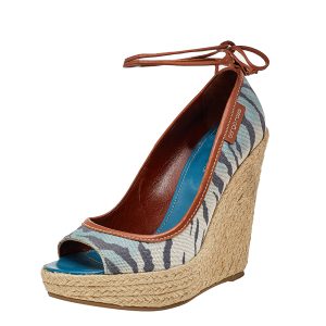 Sergio Rossi Multicolor Printed Canvas And Leather Espadrille Platform Wedge Pumps Size 37.5, Pumps - Luxury Closet catalog