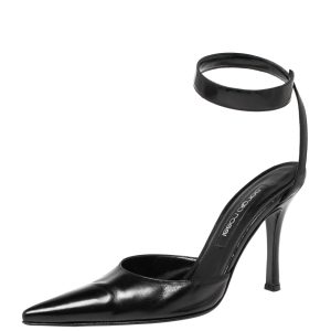 Sergio Rossi Black Leather Ankle Wrap Pointed-Toe Pumps Size 37.5, Pumps - Luxury Closet catalog