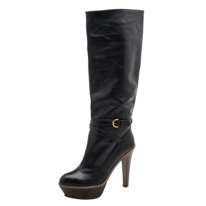 Sergio Rossi Black Leather Platform Knee Length Boots Size 39, Boots - Luxury Closet catalog