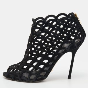 Sergio Rossi Black Suede Cut Out Open Toe Ankle Length Booties Size 36, Boots - Luxury Closet catalog