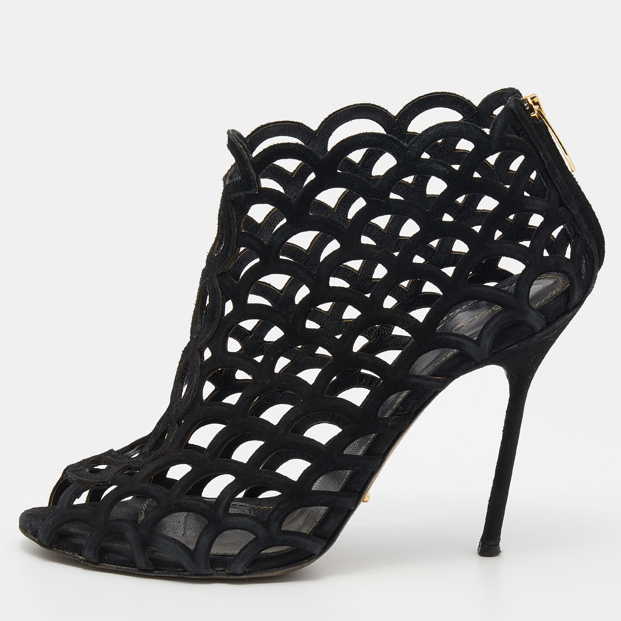 Sergio Rossi Black Suede Cut Out Open Toe Ankle Length Booties Size 36, Boots - Luxury Closet catalog