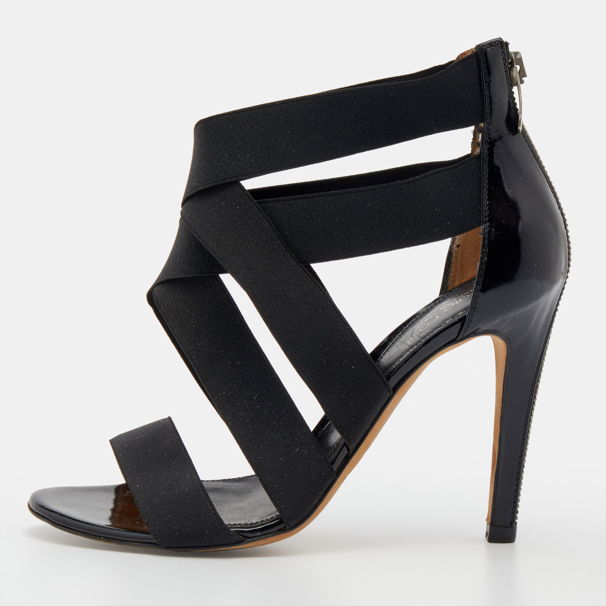 Sergio Rossi Black Patent Leather and Elastic Strappy Sandals Size 36, Sandals - Luxury Closet catalog