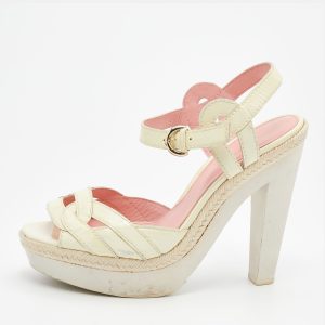 Sergio Rossi Cream Patent Leather Platform Espadrille Ankle Strap Sandals Size 39, Sandals - Luxury Closet catalog