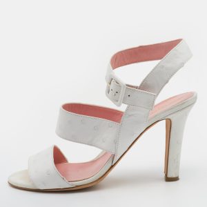 Sergio Rossi White Ostrich Leather Ankle Strap Sandals Size 39, Sandals - Luxury Closet catalog