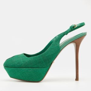 Sergio Rossi Green Canvas Platform Peep Toe Ankle Strap Sandals Size 40, Sandals - Luxury Closet catalog