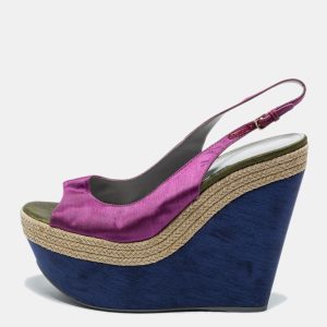 Sergio Rossi Purple Fabric Open Toe Wedge Platform Slingback Sandals Size 41, Sandals - Luxury Closet catalog