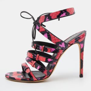 Sergio Rossi Pink/Black Python Leather Ankle Tie Up Strappy Sandals Size 36, Sandals - Luxury Closet catalog