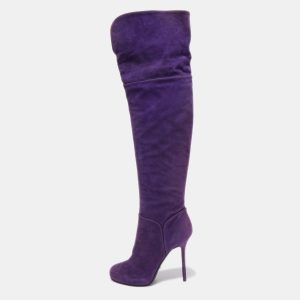 Sergio Rossi Purple Suede Zip Detail Knee Length Boots Size 40.5, Boots - Luxury Closet catalog