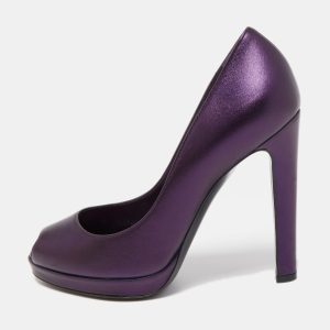 Sergio Rossi Metallic Purple Leather Peep Toe Pumps Size 38, Pumps - Luxury Closet catalog